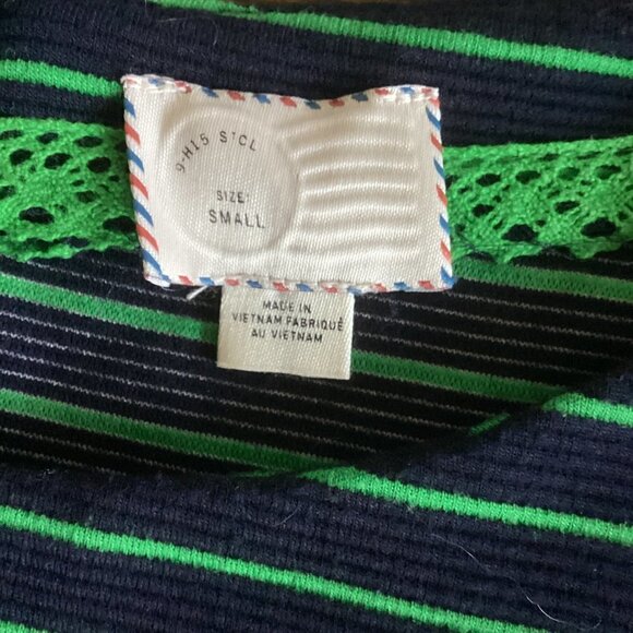 Anthropology Postmark Striped Tunic Lace Sleeves Sz S Blue & Green 91E - Picture 7 of 9